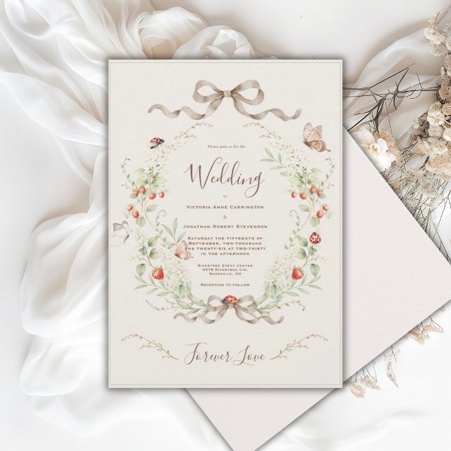 White Lilacs Whimsical Vintage Ribbon Wedding  Invitation (Creator Uploaded)