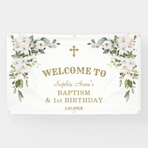 White Lilies 1st Birthday Baptism Welcome Sign