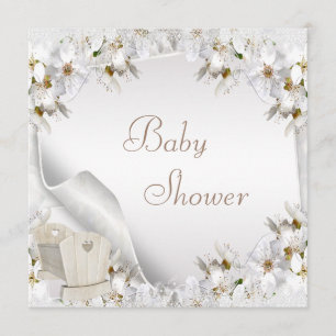 White Lilies and Crib Baby Shower Invitation