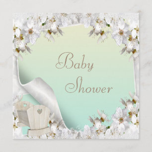 White Lilies and Crib Neutral Baby Shower Invitation