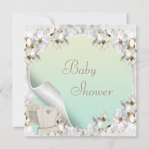 White Lilies and Crib Neutral Baby Shower Invitation