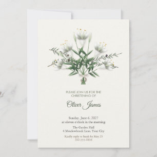 White Lilies and Olive Branch Christening Invite