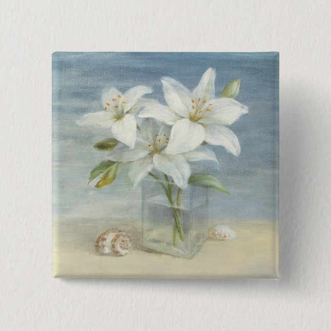 White Lilies and Shells Button (Front)