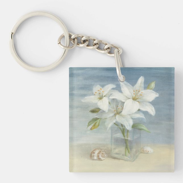 White Lilies and Shells Keychain (Front)