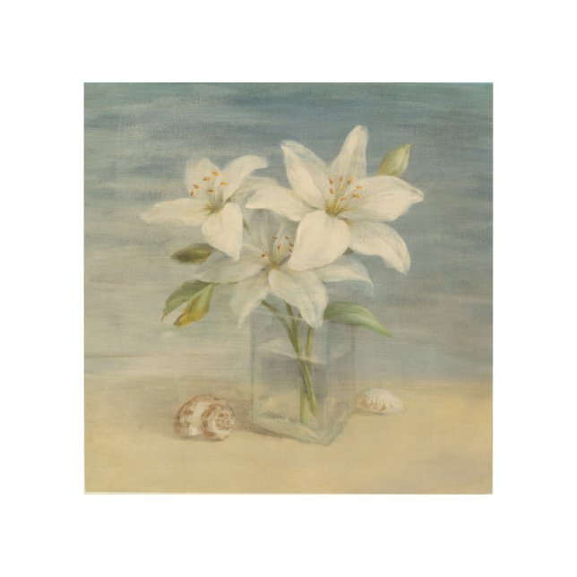 White Lilies and Shells Wood Wall Art (Front)