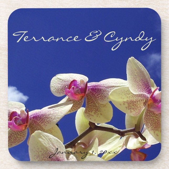 White Lilies and Sky Personal Wedding Drink Coaster (Front)