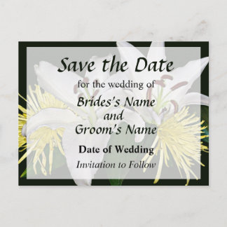 White Lilies and Yellow Mums Save the Date Announcement Postcard