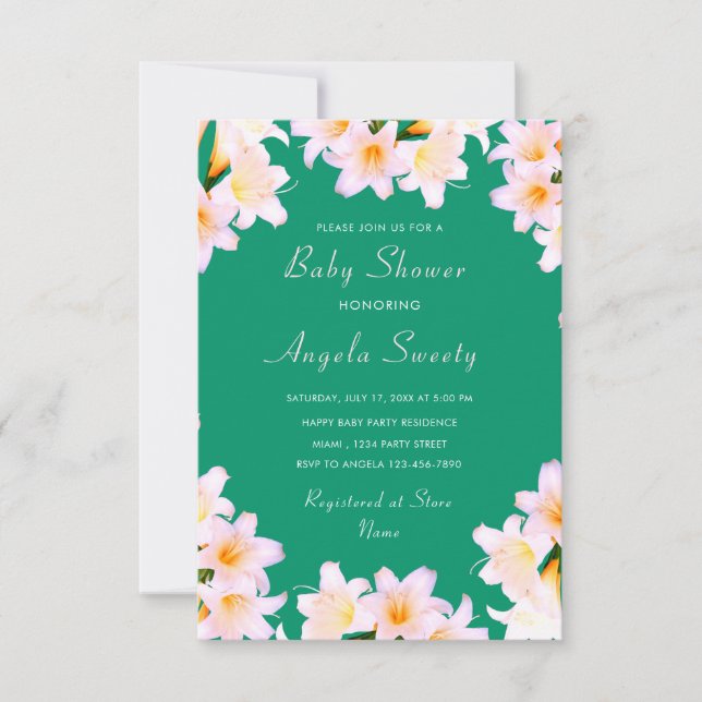 White Lilies Baby Shower Invitation Template (Front)