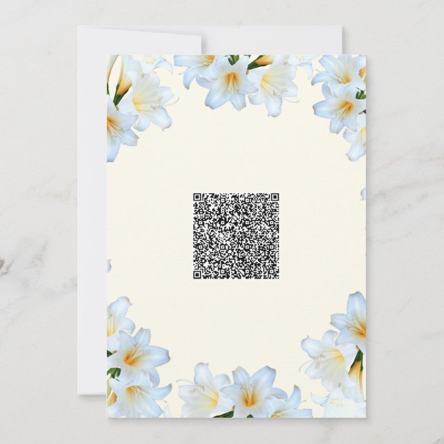 White Lilies Baby Shower Invitation with QR Code (Back)