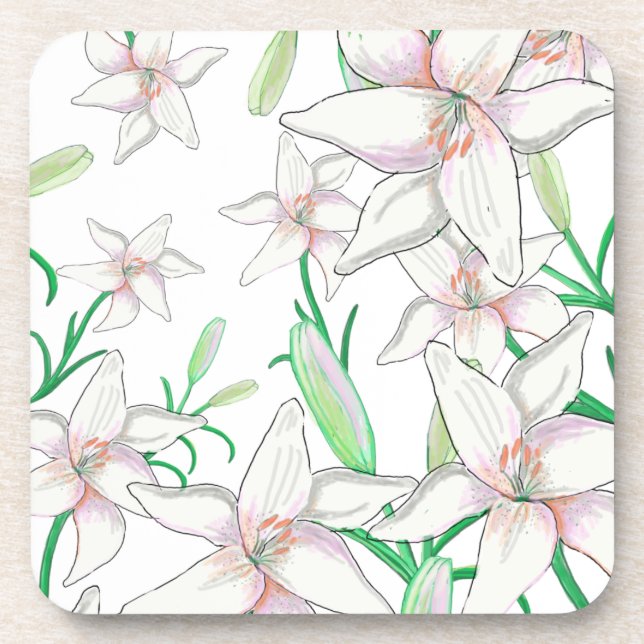 White Lilies  Beverage Coaster (Front)