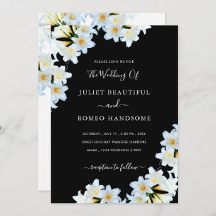 White Lilies Black Wedding Invitation Example