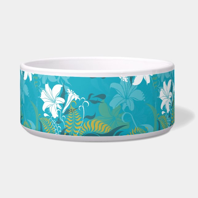 White Lilies Blue Background Bowl (Front)