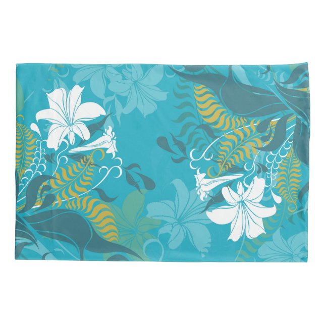 White Lilies Blue Background Pillow Case (Back)