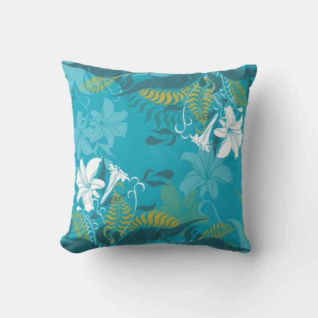 White Lilies Blue Background Throw Pillow (Front)