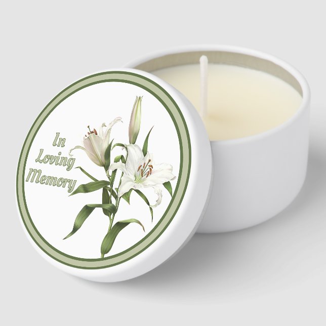 White Lilies Botanical Art Personalized  Mini Candle Favors (Corner)