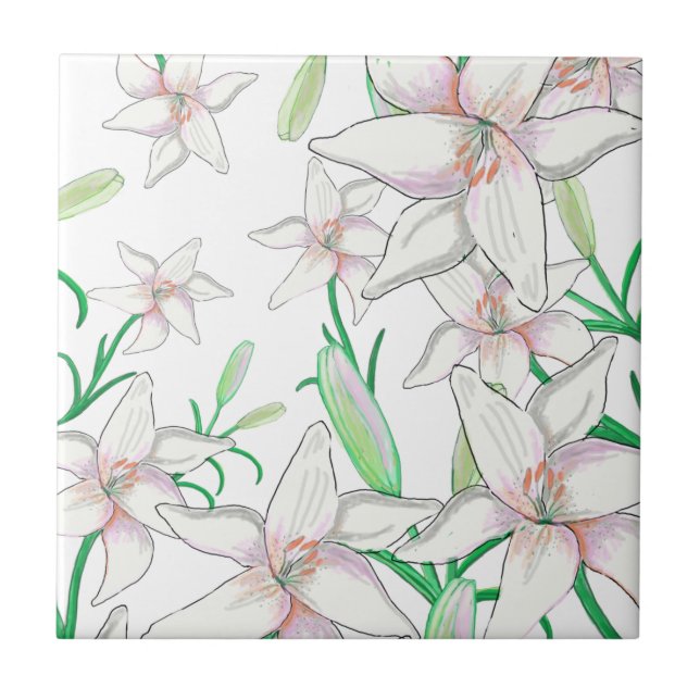 White Lilies  Ceramic Tile (Front)