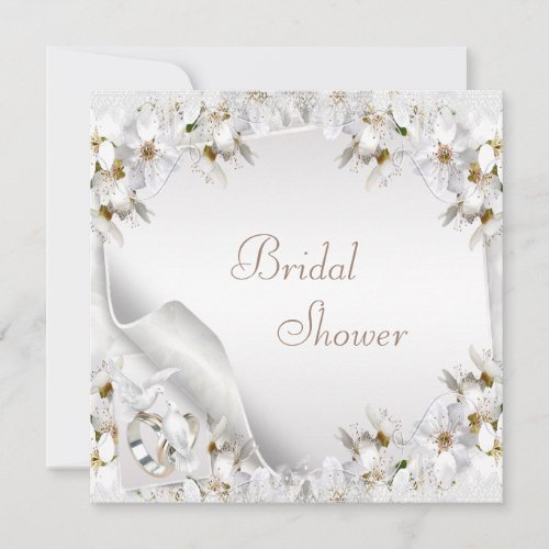 White Lilies Doves  Wedding Bands Bridal Shower Invitation