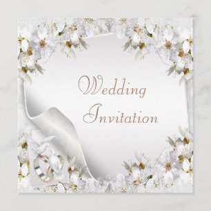 White Lilies, Doves & Wedding Bands Wedding Invite