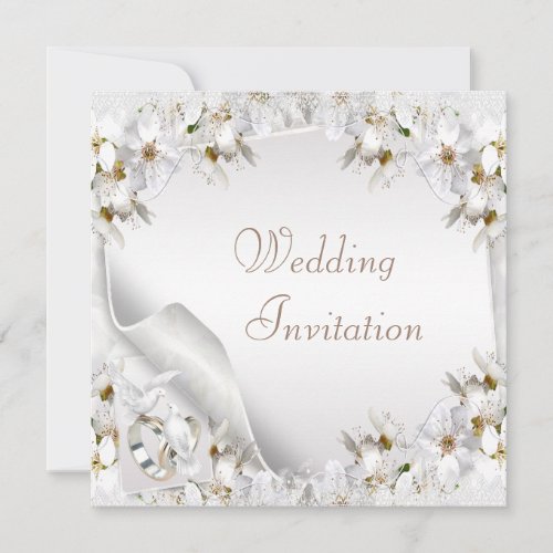 White Lilies Doves  Wedding Bands Wedding Invite