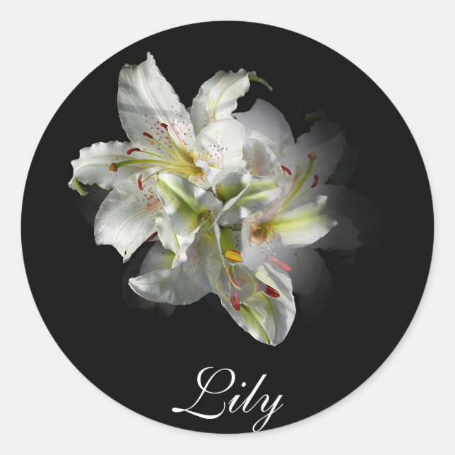 White Lilies Fantasy Classic Round Sticker (Front)