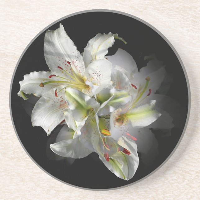 White Lilies Fantasy Drink Coaster (Front)