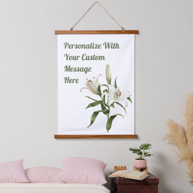 White Lilies Floral Botanical Art Personalized  Hanging Tapestry (Bedroom)