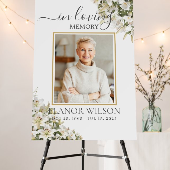 White Lilies Floral Funeral Celebration of Life Foam Board (In Situ (Stand))