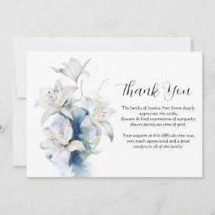White Lilies Floral Funeral Death Thank you Invitation