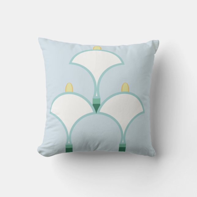 White lilies floral pattern on light blue throw pillow (Front)