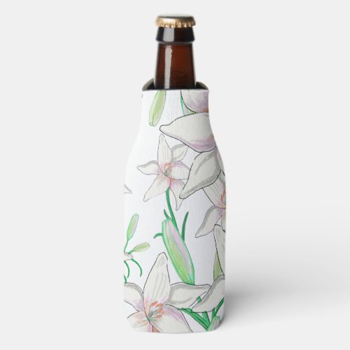 White Lilies Illustration  Bottle Cooler