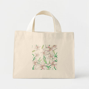 White Lilies Illustration Mini Tote Bag