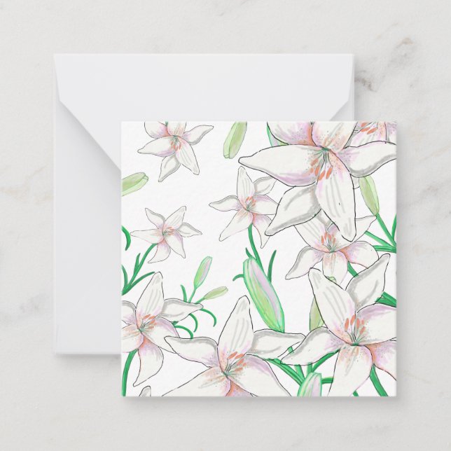 White Lilies Illustration   Note Card (Front)