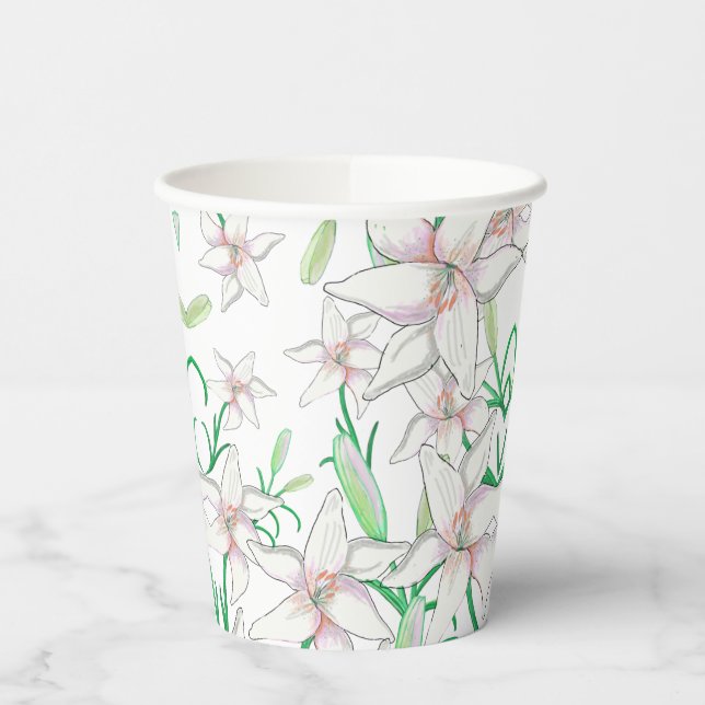 White Lilies Illustration  Paper Cups (Left)