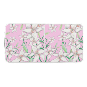 White Lilies Illustration Pastel Pink Beer Pong Table