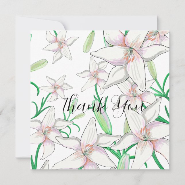 White Lilies Illustration   Thank You Card (Front)