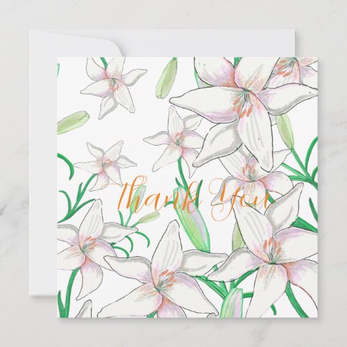 White Lilies Illustration   Thank You Card