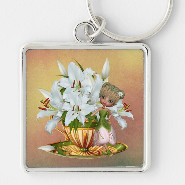 White Lilies keychain (Front)