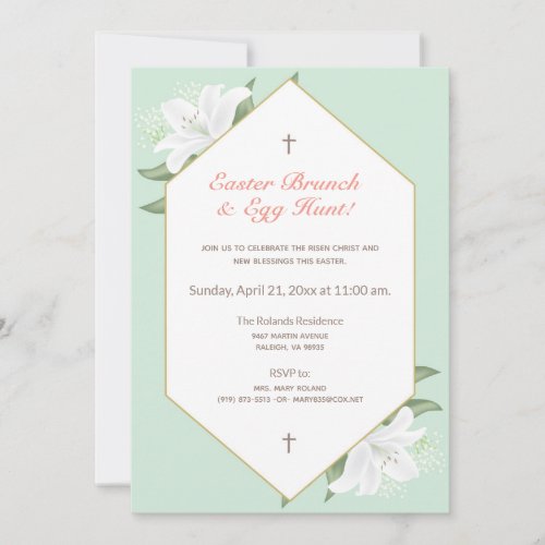 White Lilies  Mild Mint Easter Brunch Invite