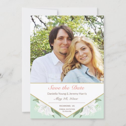 White Lilies  Mild Mint Save the Date Card