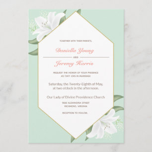 White Lilies & Mild Mint Wedding Invitation