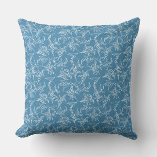 White Lilies-of-the-Valley on Blue Throw Pillow