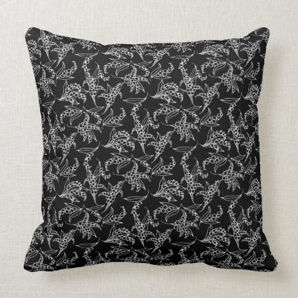 White Lilies-of-the-Valley Pattern on Black Throw Pillow