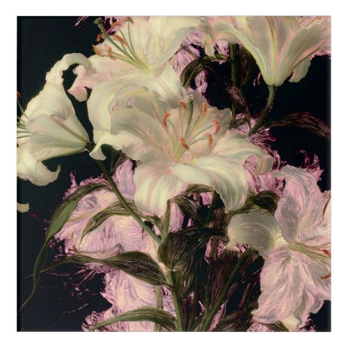 White Lilies on a Dark Background Floral Art