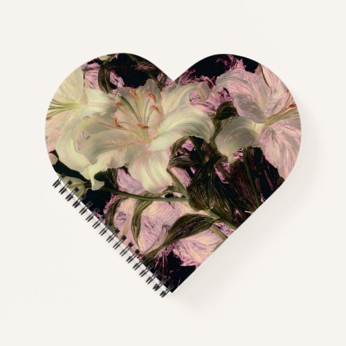 White Lilies on a Dark Background Floral Art Notebook