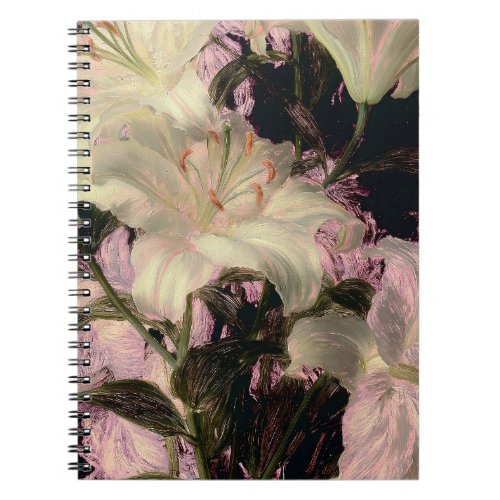 White Lilies on a Dark Background Floral Art Notebook
