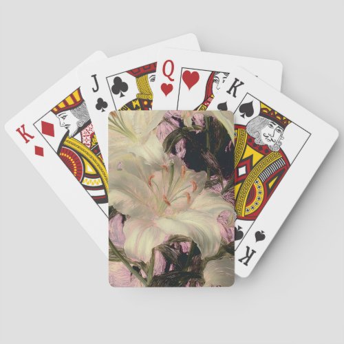 White Lilies on a Dark Background Floral Art Poker Cards