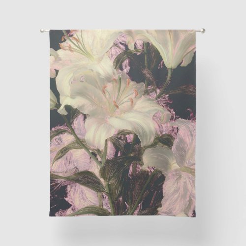 White Lilies on a Dark Background Floral Art Sheer Curtains