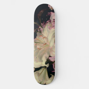 White Lilies on a Dark Background Floral Art Skateboard