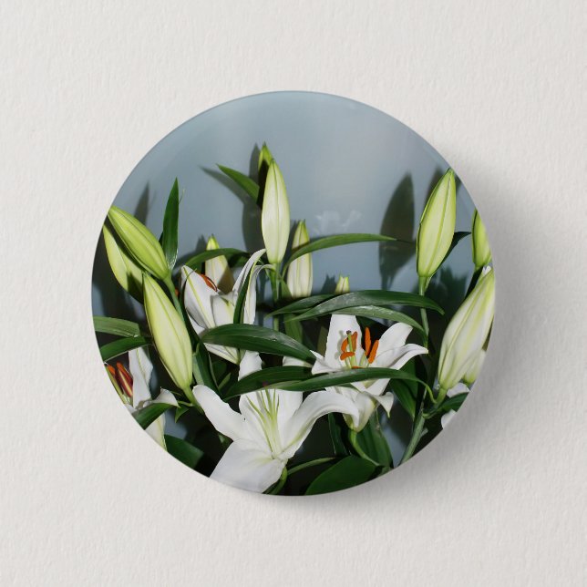 White lilies pinback button (Front)