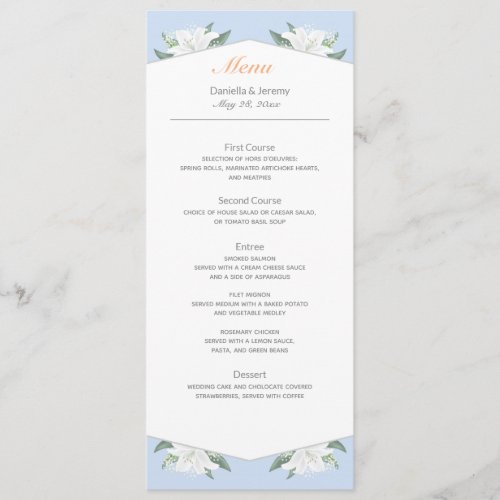 White Lilies  Powder Blue Menu